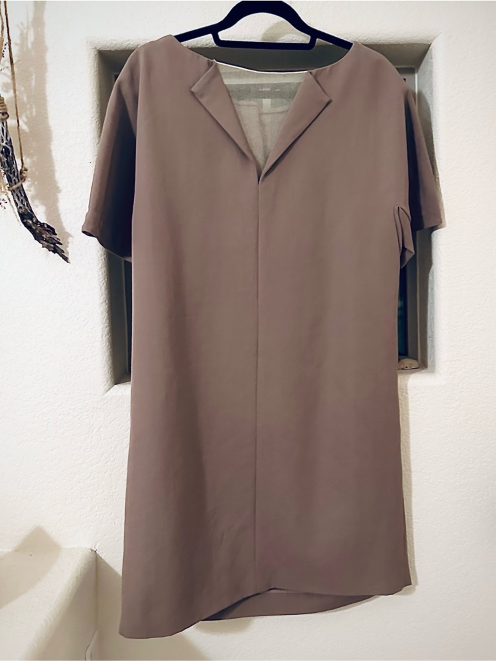 NWOT 3.1 Phillip Lim 100% Wool Silk Draped Flutter Sleeve Shift Dress Taupe - Picture 5 of 7